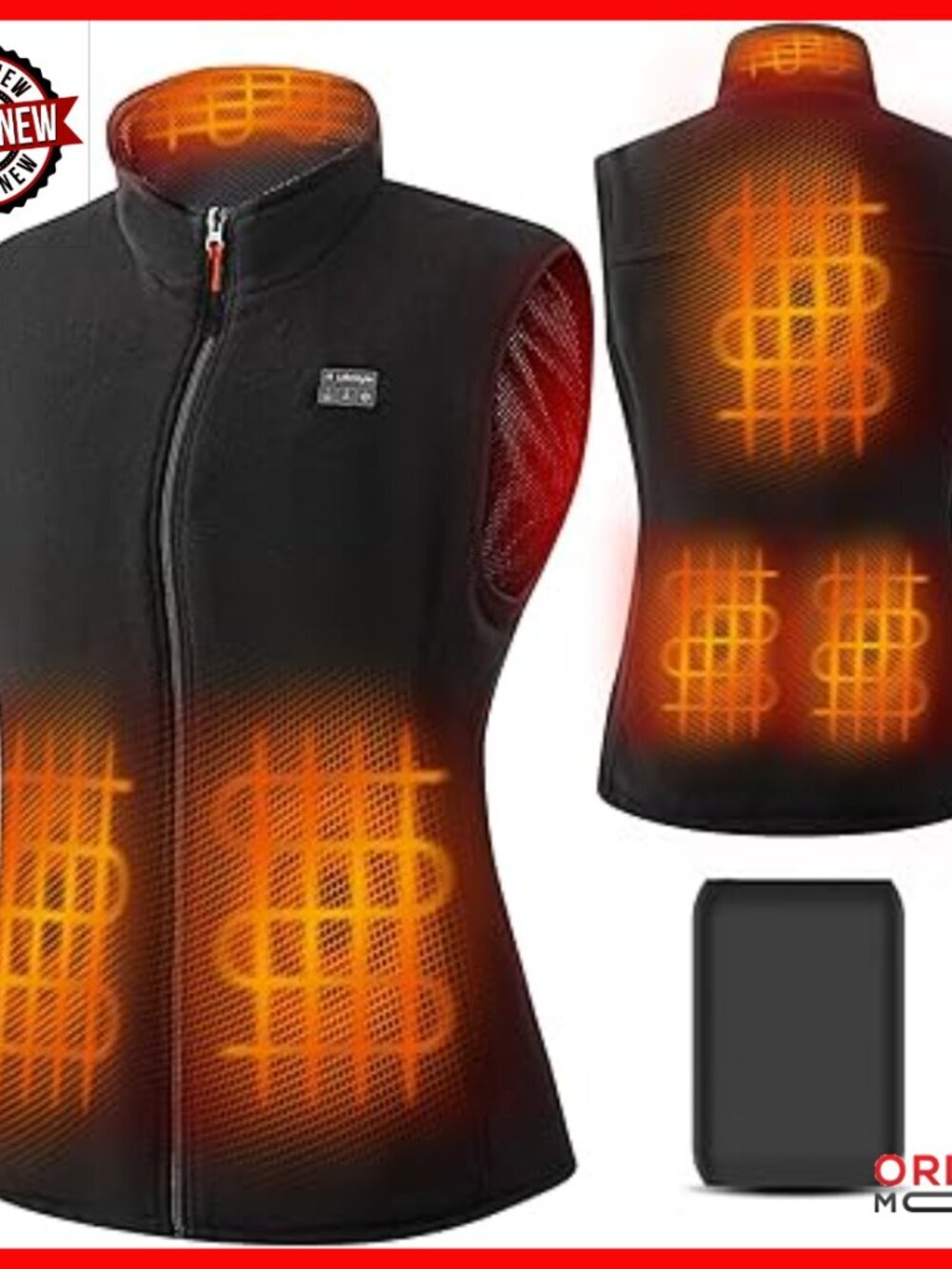 Heated Fleece Vest with 16000mAh Battery Pack, 6 Heating Zones, 3 Heat Settings